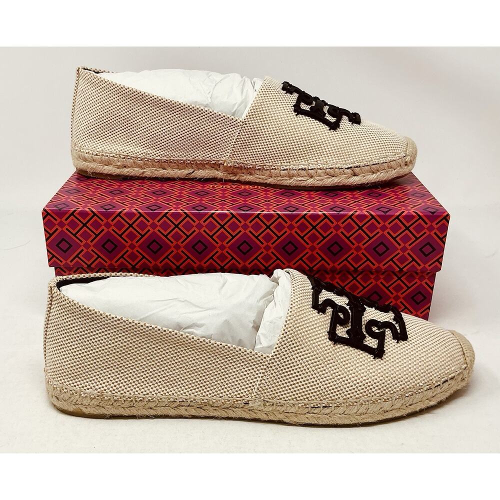 Tory Burch Espadrilles Ines Canvas Natural Beige/Black NIB Size 11 - Picture 4 of 10